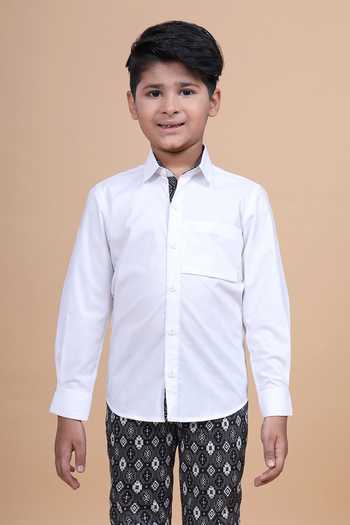 Raghavendra Rathore Blue White Cotton Printed Trimming Shirt Online at Aza Fashions Raghavendra Rathore Blue_White Cotton Printed Trimming Shirt _Online_at_Aza_Fashions