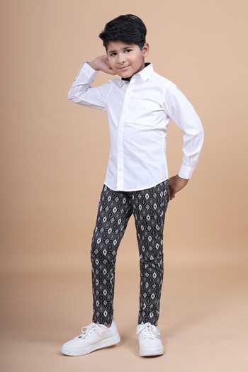 Shop_Raghavendra Rathore Blue_White Cotton Printed Trimming Shirt _Online_at_Aza_Fashions