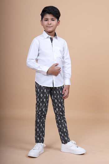 Raghavendra Rathore Blue_White Cotton Printed Trimming Shirt _at_Aza_Fashions