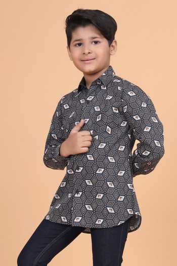 Buy_Raghavendra Rathore Blue_Grey Cotton Tiger Print Outdoor Shirt _Online_at_Aza_Fashions