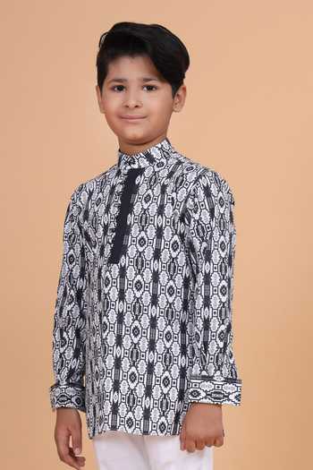 Buy_Raghavendra Rathore Blue_Black Cotton Linear Print Kurta _Online_at_Aza_Fashions