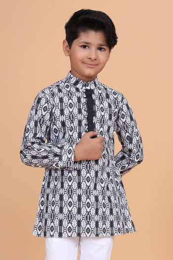 Raghavendra Rathore Blue Linear Print Kurta 