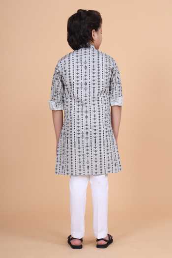 Raghavendra Rathore Blue Linear Print Short Cotton Kurta 