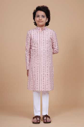 Raghavendra Rathore Blue_Pink Cotton Linear Print Kurta _Online_at_Aza_Fashions