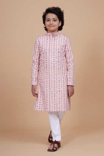 Buy_Raghavendra Rathore Blue_Pink Cotton Linear Print Kurta _Online_at_Aza_Fashions