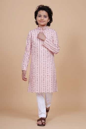 Raghavendra Rathore Blue Linear Print Cotton Kurta 