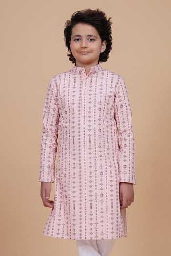 Raghavendra Rathore Blue Linear Print Cotton Kurta