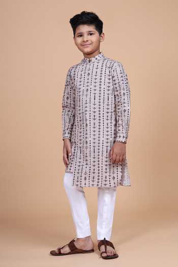 Raghavendra Rathore Blue_Pink Cotton The Crossover Printed Kurta _at_Aza_Fashions