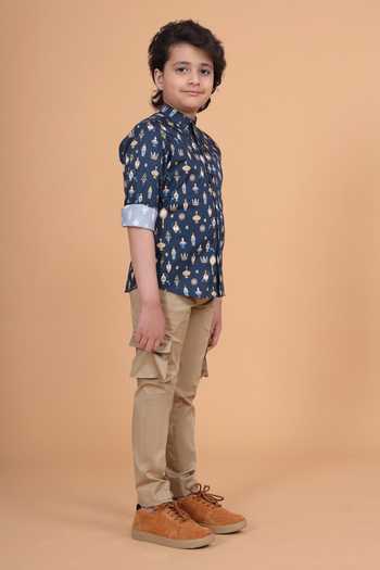 Raghavendra Rathore Blue_Blue Cotton The Signature Print Shirt _Online_at_Aza_Fashions