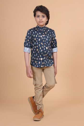 Buy_Raghavendra Rathore Blue_Blue Cotton The Signature Print Shirt _Online_at_Aza_Fashions