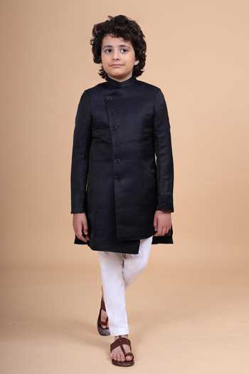 Raghavendra Rathore Blue Asymmetric Oblique Achkan 