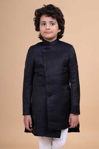 Raghavendra Rathore Blue Asymmetric Oblique Achkan