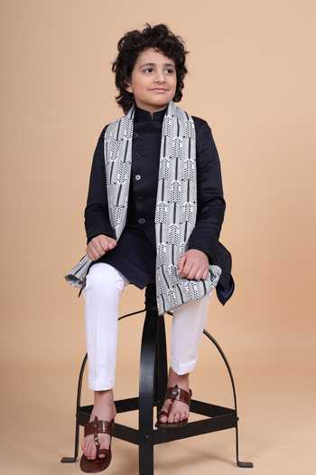 Shop_Raghavendra Rathore Blue_Blue Silk, Linen Asymmetric Oblique Achkan _Online_at_Aza_Fashions