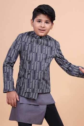 Raghavendra Rathore Blue Printed Off Center Overlap Bandhgala