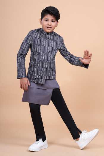 Buy Raghavendra Rathore Blue Grey Cotton Printed Off Center Overlap Bandhgala Online at Aza Fashions Buy_Raghavendra Rathore Blue_Grey Cotton Printed Off Center Overlap Bandhgala _Online_at_Aza_Fashions