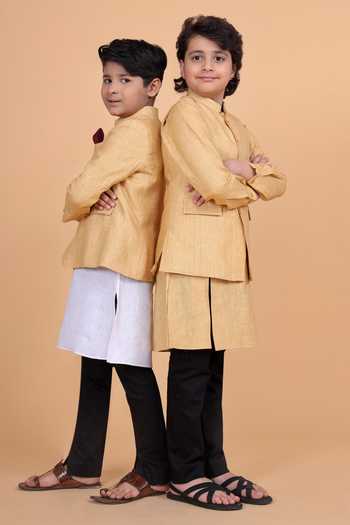 Buy_Raghavendra Rathore Blue_Beige Cotton Embroidery The Irregular Bandhgala _Online_at_Aza_Fashions