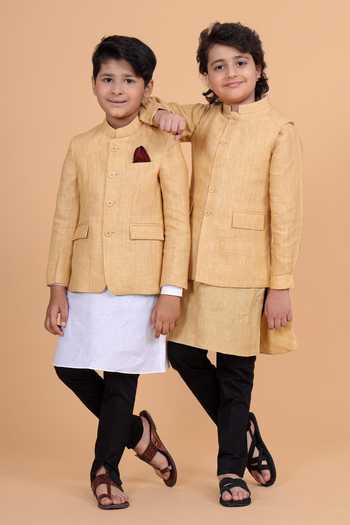 Shop_Raghavendra Rathore Blue_Beige Cotton Embroidery The Irregular Bandhgala _Online_at_Aza_Fashions
