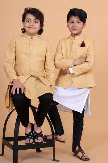 Raghavendra Rathore Blue_Beige Cotton Embroidery The Irregular Bandhgala _at_Aza_Fashions
