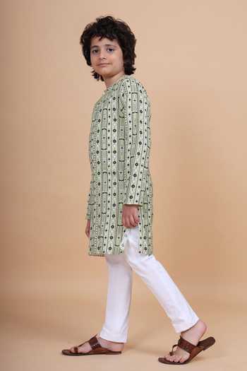 Raghavendra Rathore Blue_Beige Cotton Printed Kurta _Online_at_Aza_Fashions