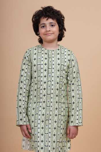 Raghavendra Rathore Blue Printed Cotton Kurta 