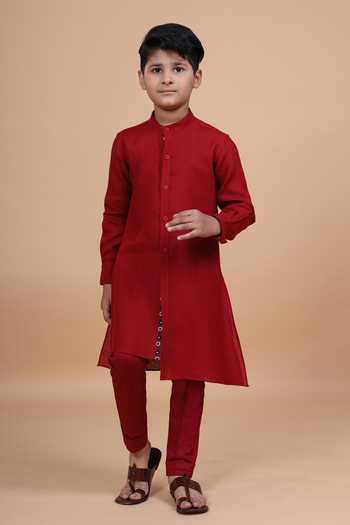 Buy_Raghavendra Rathore Blue_Red Cotton, Linen Shirt Kurta _Online_at_Aza_Fashions