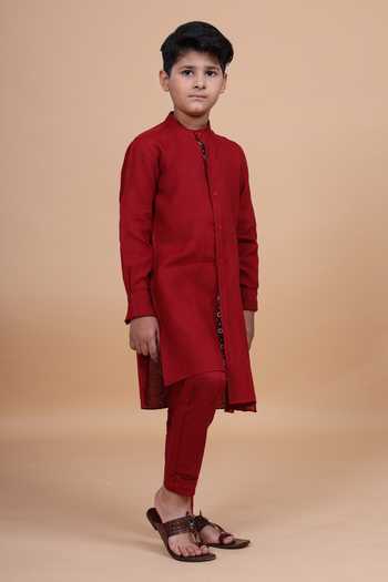 Shop_Raghavendra Rathore Blue_Red Cotton, Linen Shirt Kurta _Online_at_Aza_Fashions