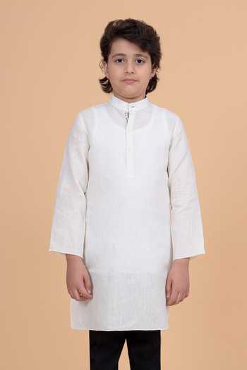 Raghavendra Rathore Blue Cotton Linen Plain Kurta
