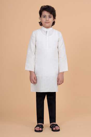 Raghavendra Rathore Blue Cotton Linen Plain Kurta 