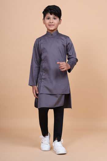 Buy_Raghavendra Rathore Blue_Grey Cotton The Godet Shirt Kurta _Online_at_Aza_Fashions