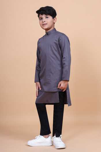 Raghavendra Rathore Blue_Grey Cotton The Godet Shirt Kurta _at_Aza_Fashions