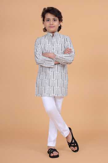 Raghavendra Rathore Blue Cotton Printed Kurta 
