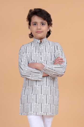 Raghavendra Rathore Blue Cotton Printed Kurta
