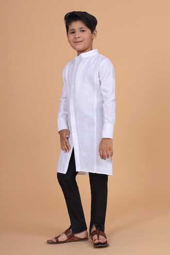 Buy_Raghavendra Rathore Blue_White Cotton, Linen The Crossover Placket Shirt Kurta _Online_at_Aza_Fashions