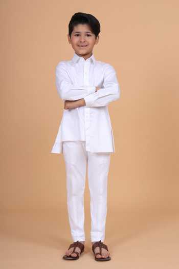 Raghavendra Rathore Blue_White Cotton Layered Kurta _Online_at_Aza_Fashions