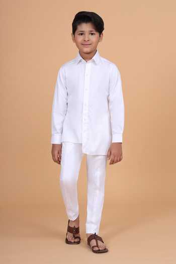 Shop_Raghavendra Rathore Blue_White Cotton Layered Kurta _Online_at_Aza_Fashions