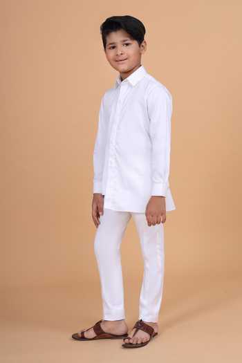 Raghavendra Rathore Blue_White Cotton Layered Kurta _at_Aza_Fashions