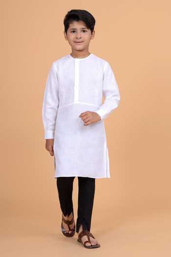 Buy_Raghavendra Rathore Blue_White Cotton, Linen Plain Kurta _Online_at_Aza_Fashions