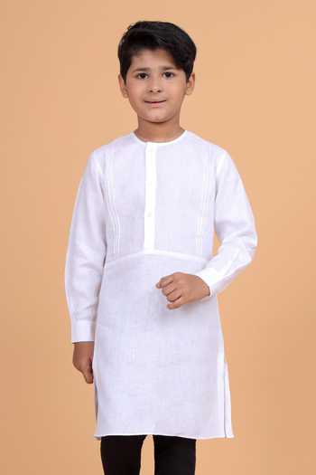Raghavendra Rathore Blue Cotton Linen Plain Kurta