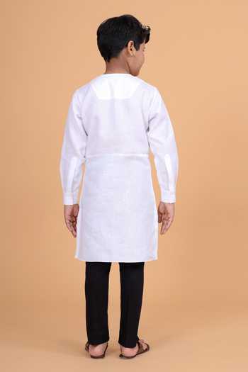 Raghavendra Rathore Blue Cotton Linen Plain Kurta 