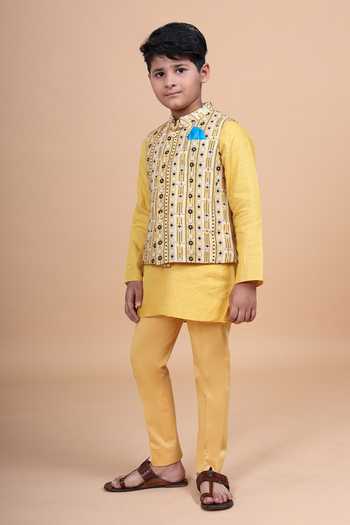 Buy_Raghavendra Rathore Blue_Yellow Cotton Mustard Tapered Pant _Online_at_Aza_Fashions