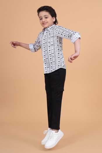 Raghavendra Rathore Blue_Black Cotton Printed Shirt _Online_at_Aza_Fashions