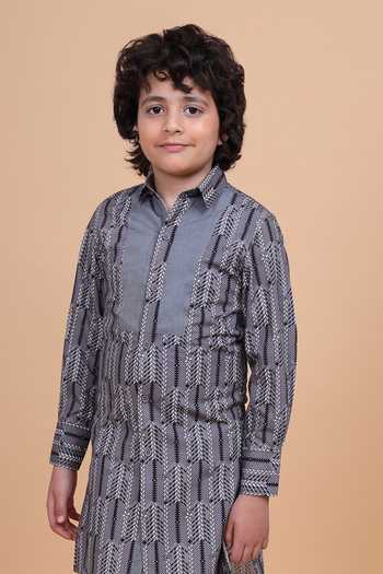 Raghavendra Rathore Blue Asymmetric Printed Long Shirt Kurta