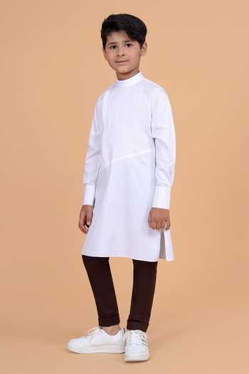Buy_Raghavendra Rathore Blue_White Cotton Side Placket Asymmetric Shirt Kurta _Online_at_Aza_Fashions