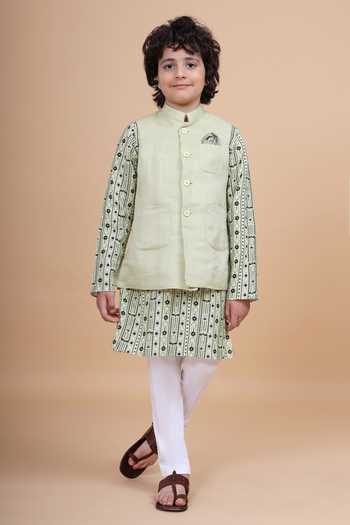 Raghavendra Rathore Blue_Green Silk, Linen Long Waistcoat _Online_at_Aza_Fashions