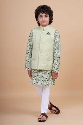 Buy_Raghavendra Rathore Blue_Green Silk, Linen Long Waistcoat _Online_at_Aza_Fashions