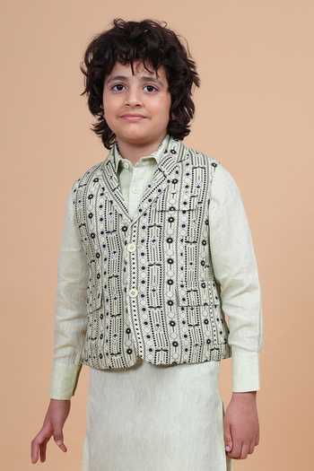 Raghavendra Rathore Blue Printed Lapel Waistcoat
