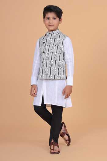 Buy_Raghavendra Rathore Blue_Black Cotton Printed Off Center Waistcoat _Online_at_Aza_Fashions