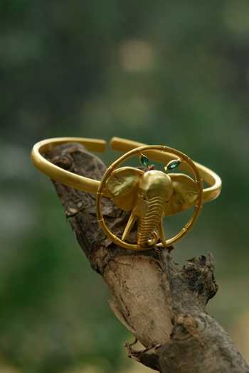 Totapari Gold Plated Corbett Dhikala Tusker Cuff Bracelet at Aza Fashions Totapari_Gold Plated Corbett Dhikala Tusker Cuff Bracelet _at_Aza_Fashions