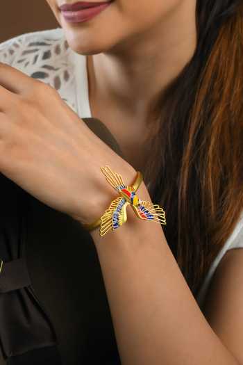 Shop Totapari Gold Plated Corbett Plum Head Parrot Cuff Bracelet Online at Aza Fashions Shop_Totapari_Gold Plated Corbett Plum Head Parrot Cuff Bracelet _Online_at_Aza_Fashions