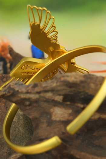 Totapari Gold Plated Corbett Plum Head Parrot Cuff Bracelet at Aza Fashions Totapari_Gold Plated Corbett Plum Head Parrot Cuff Bracelet _at_Aza_Fashions